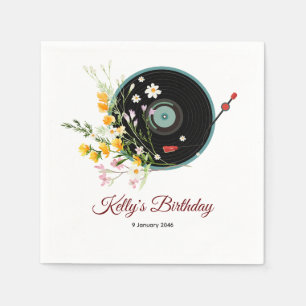 Vinyl Record, floral, Oldies Rustic, women music Napkin