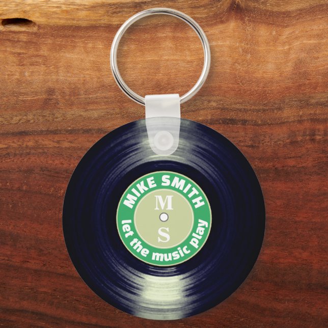 Vinyl Record Green Personalised Keychain  (Front)