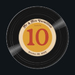 Vinyl Record Groovy Browns Table Number<br><div class="desc">A retro 1970s vinyl record style round paper Table Number for your wedding with shades of cream, brown, and orange. This fun custom design features a vinyl record image. The label displays your table number. The label border features your names and wedding date in a retro script. Very vinyl and...</div>