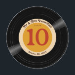 Vinyl Record Groovy Browns Table Number<br><div class="desc">A retro 1970s vinyl record style round paper Table Number for your wedding with shades of cream, brown, and orange. This fun custom design features a vinyl record image. The label displays your table number. The label border features your names and wedding date in a retro script. Very vinyl and...</div>