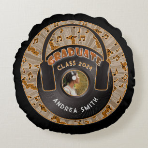 Vinyl Record Headphone Modern Retro Musical Grad Round Cushion