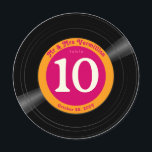 Vinyl Record Hot Pink and Gold Table Number<br><div class="desc">Bright and Bold and 70s. A retro vinyl record style round paper wedding Table Number. In of golden orange, hot pink and off white this is a unique accent for your tables. Stylish and readable, this fun custom design features a vinyl record image. The label displays your table number. The...</div>