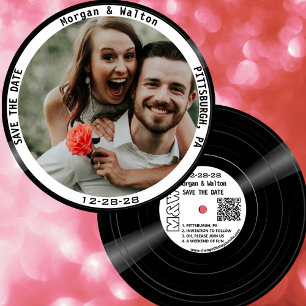Vinyl Record Monogram Colour Photo - White Label Save The Date