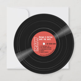 Vinyl Record Monogram - Retro Red Label Save The Date