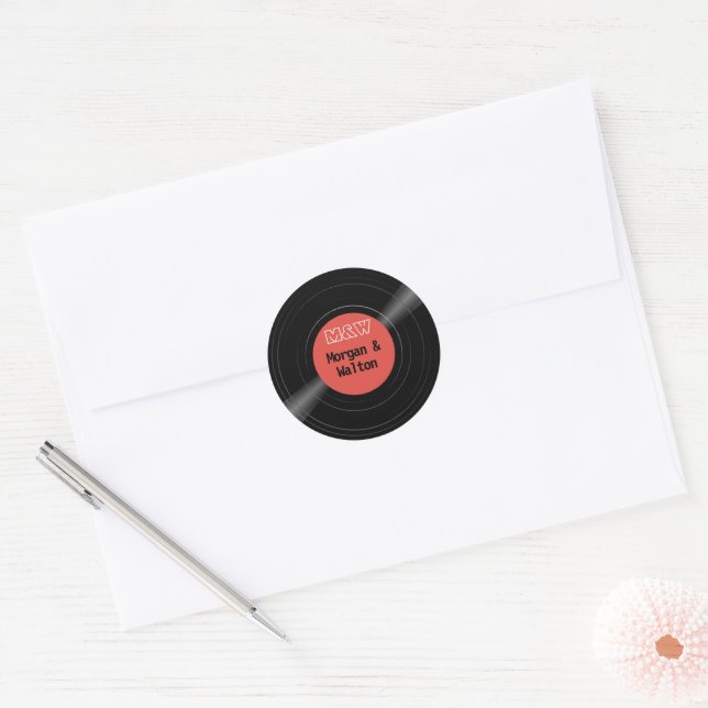 Vinyl Record Monogram Retro Red Label Sticker (Envelope)