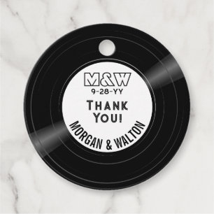 Vinyl Record Monogram Thank You White Favour Tags