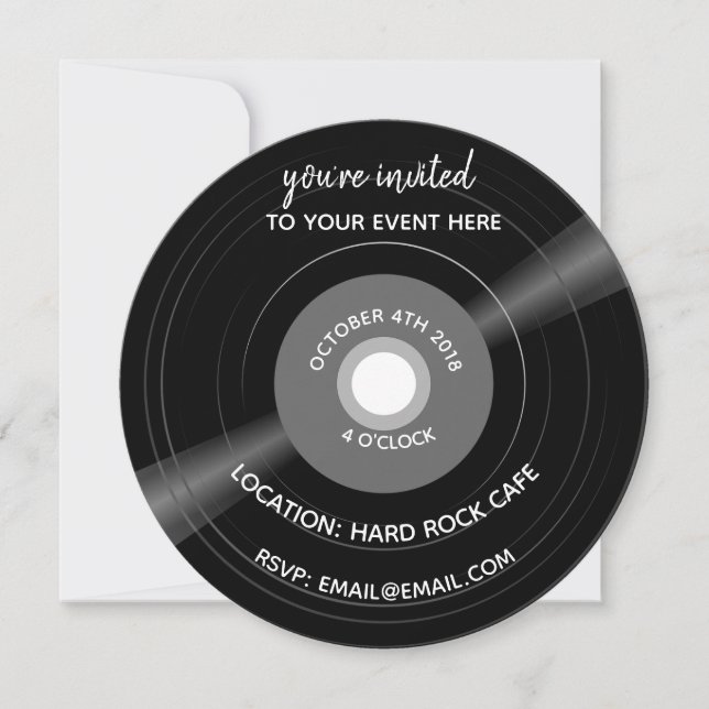 vinyl record music invite birthday wedding invite (Front)
