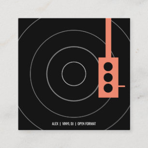 Vinyl Record Music - Orange & Black Square Business Card