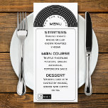 Vinyl Record Musical Wedding Black and White Menu<br><div class="desc">Vinyl records can make for great decor for a retro music themed wedding. Vinyl record design for weddings is a unique and creative way to add a personal touch to your special day. This unique menu card can be customised with couple's initials and menu details. Vinyl record menu card can...</div>