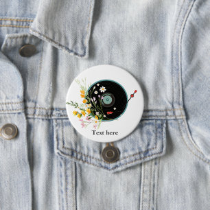 Vinyl Record, Oldies Rustic music, flowers, 7.5 Cm Round Badge
