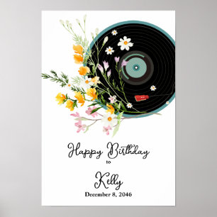 Vinyl Record,  Oldies Rustic music, flowers, adult Poster