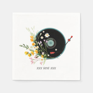 Vinyl Record,  Oldies Rustic music, flowers, Napkin