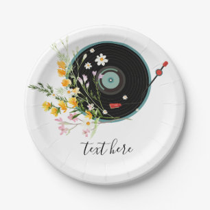Vinyl Record, Oldies Rustic music, flowers Paper Plate