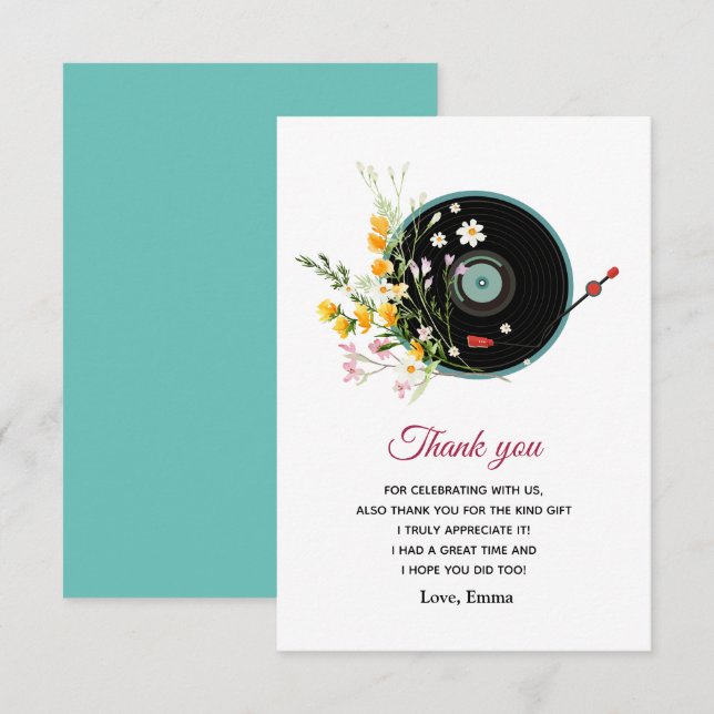Vinyl Record,  Oldies Rustic music, thank you card (Front/Back)