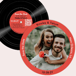 Vinyl Record Photo Save the Date Vintage Red