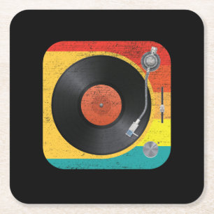 Vinyl Record Player Square Paper Coaster