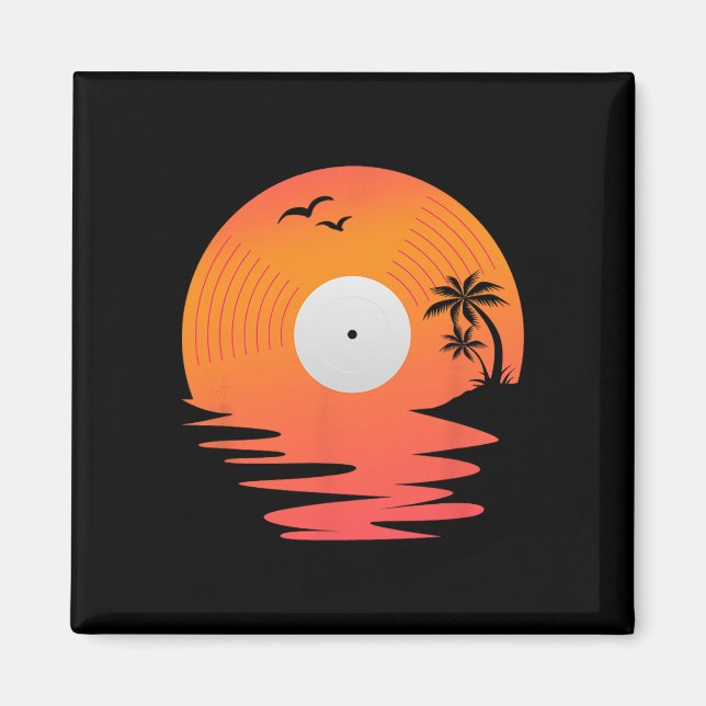 Vinyl Record Retro Disk Sea Beach Turntables Desig Magnet (Front)