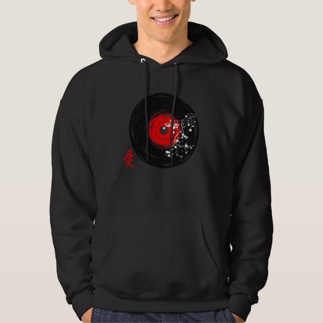 Vinyl Record Retro Grunge With Sakura Blossoms Hoodie (Front)