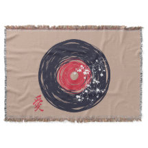 Vinyl Record Retro Grunge With Sakura Blossoms