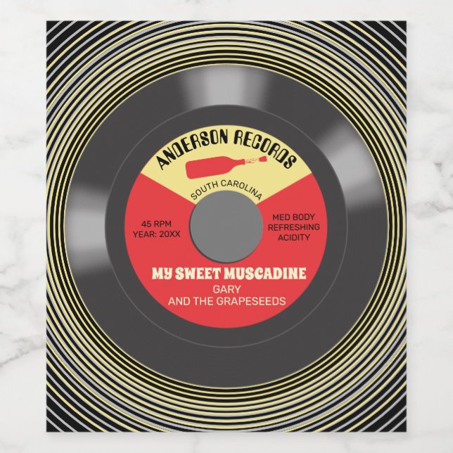 Vinyl record single personalised homemade wine label (Single Label)