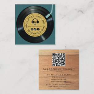 Vinyl Record Store Player Midnight Green & Wood Square Business Card