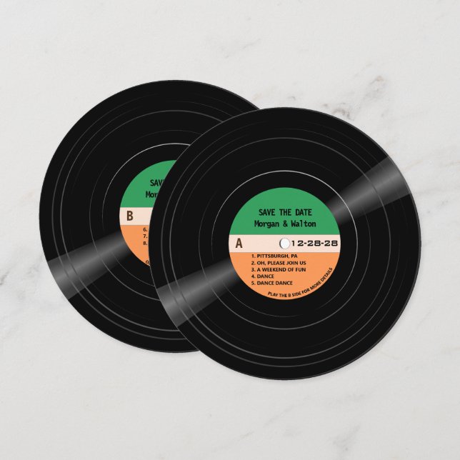 Vinyl Record Stripes Save The Date (Front/Back)