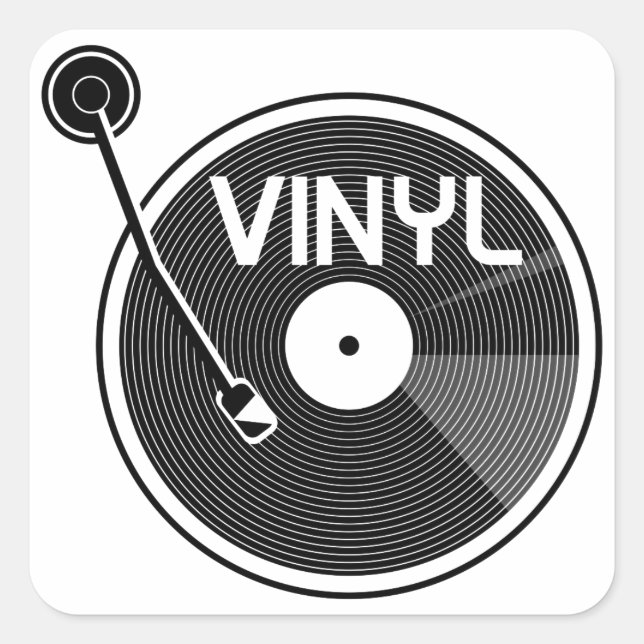 Vinyl Record Turntable Black and White Square Sticker (Front)