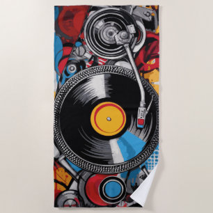 Vinyl Record Turntable DJ Art Beach Towel