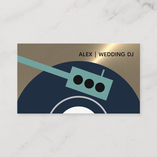 Vinyl Record Turntable - Gold, Green & Navy Blue Business Card (Front)