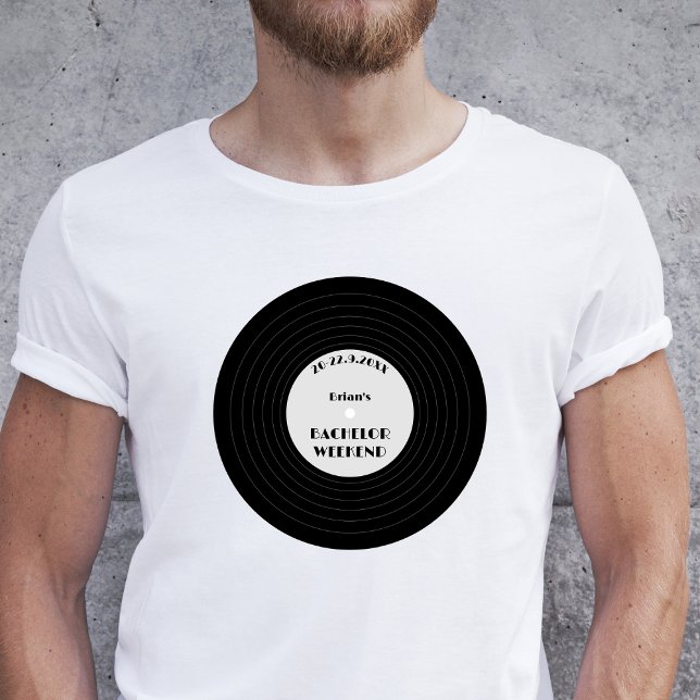 Vinyl Record Vintage Music Lover Bachelor Party T-Shirt (vintage vinyl record black and white bachelor party shirt with name retro bachelor party shirts)