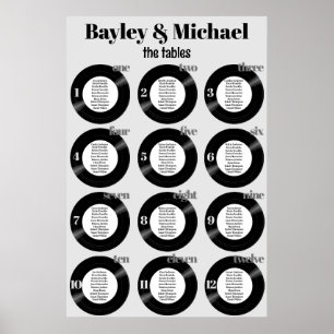 Vinyl Record Wedding Grey Seating Chart Poster