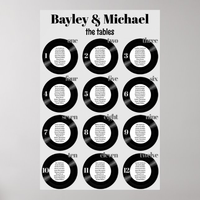 Vinyl Record Wedding Grey Seating Chart Poster (Front)