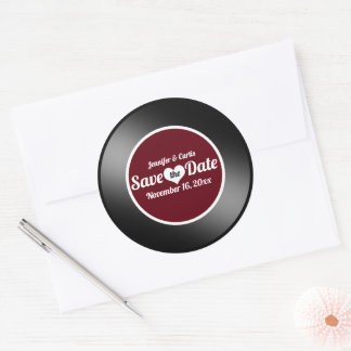 Vinyl Record Wine Red Wedding Save the Date Classic Round Sticker