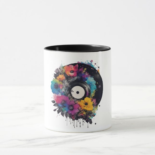 Vinyl record with colourful flowers mug (Center)