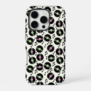 Vinyl Records and Music Notes Pattern iPhone 16 Pro Case