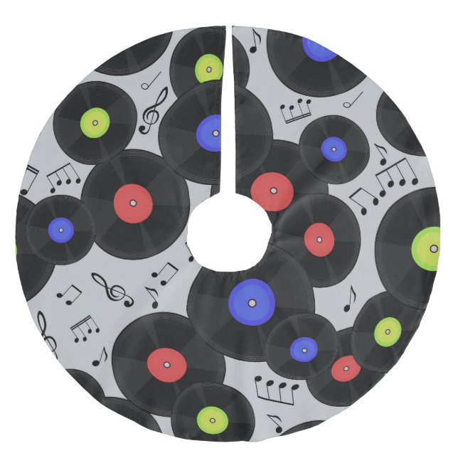 Vinyl Records: Music Note Pattern Brushed Polyester Tree Skirt (Front)