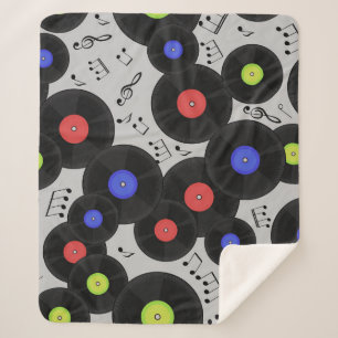 Vinyl Records: Music Note Pattern Sherpa Blanket