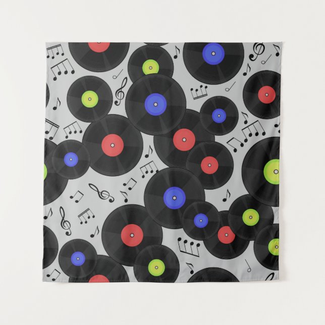 Vinyl Records: Music Note Pattern Tapestry (Front)