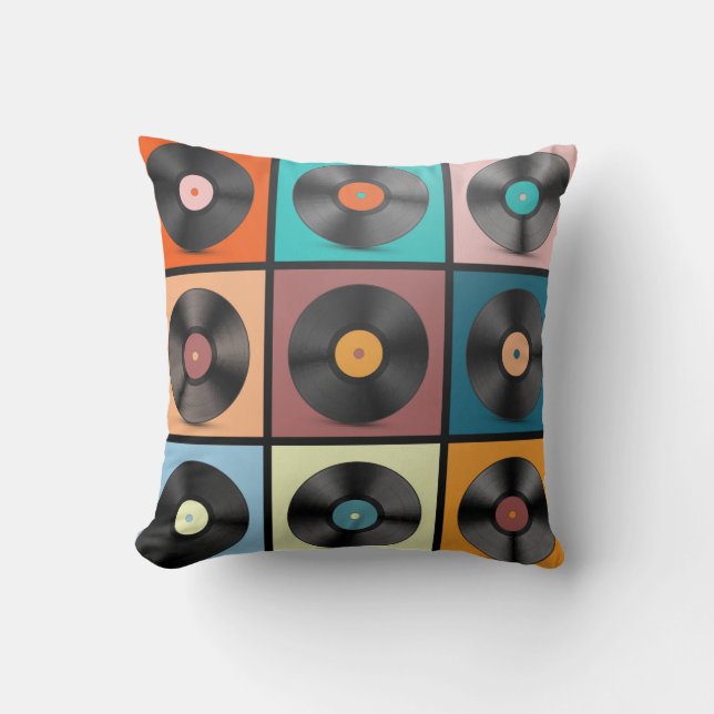 Vinyl Records. Retro LP Discs Set vintage Illustra Cushion (Front)