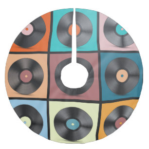 Vinyl records: retro LP set. Brushed Polyester Tree Skirt