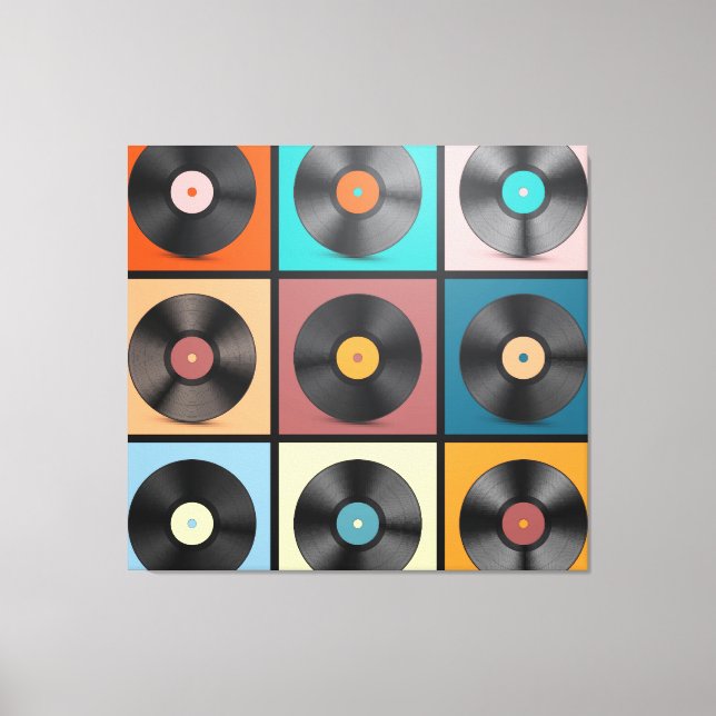 Vinyl records: retro LP set. Canvas Print (Front)
