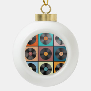 Vinyl records: retro LP set. Ceramic Ball Christmas Ornament