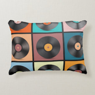 Vinyl records: retro LP set. Decorative Cushion