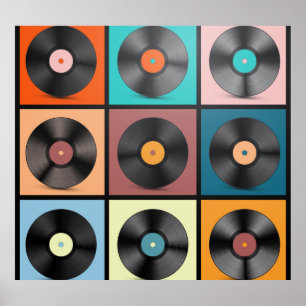 Vinyl records: retro LP set. Poster