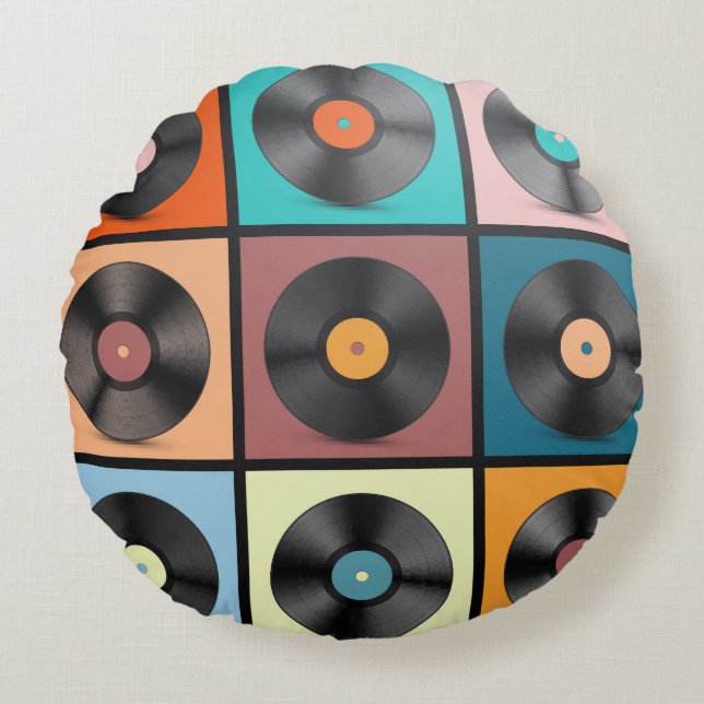 Vinyl records: retro LP set. Round Cushion (Front)