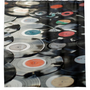 Vinyl retro plastic old black shower curtain