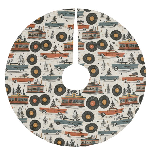 Vinyl Roadside Christmas Tree Groove Brushed Polyester Tree Skirt (Front)
