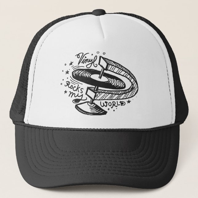 Vinyl Rocks My World 1 Trucker Hat (Front)