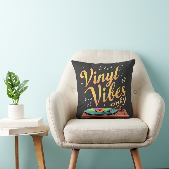 Vinyl Vibes Retro Music Throw Pillow  (Chair)