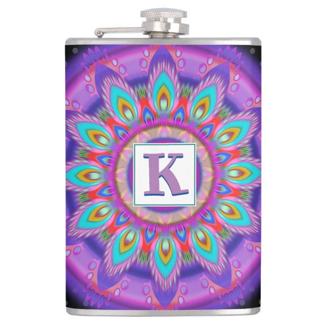 Vinyl wrapped custom hip flask psychedelic (Front)